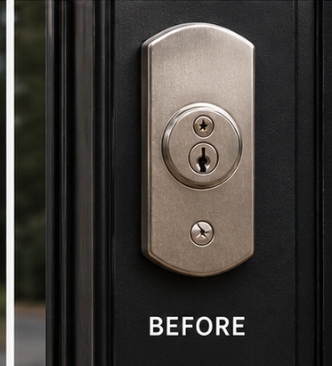 Door hardware before replacement